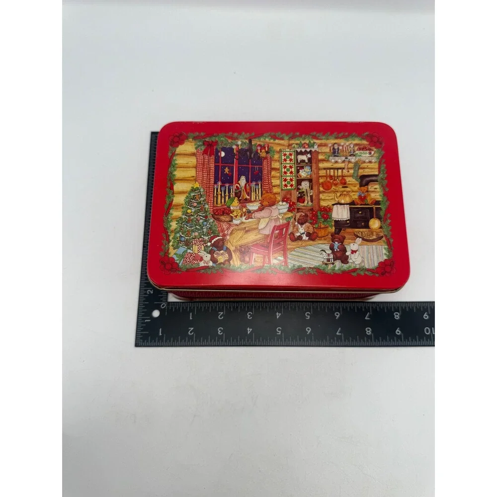 Vintage 1992 Debi Hron Christmas Teddy Bear Nesting Tins Set of 2 Red Holiday